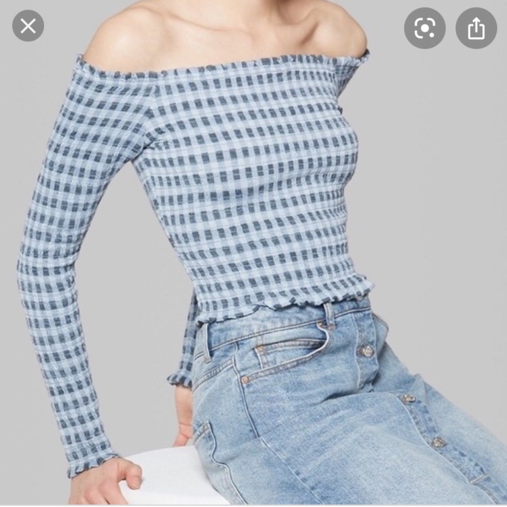 Wild Fable Smocked Gingham Smocked Crop Top